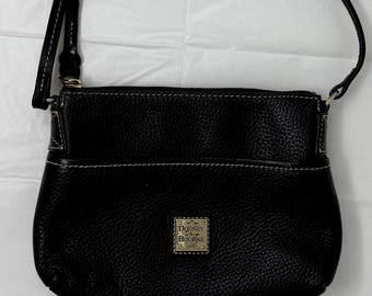 Dooney & Bourke Black Leather Crossbody Bag Pebbled Leather Small Purse Gold Logo Adjustable Strap