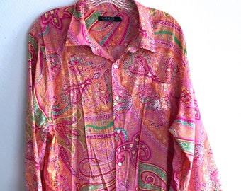 vintage Lauren by Ralph Lauren cotton shirt dress 1X pink orange