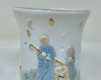 Vintage Russ 14377 candle holder votive nativity porcelain Mary Jesus holiday Christmas