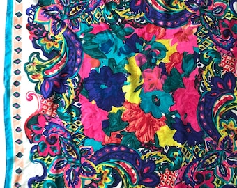 vintage 1980&#39;s Compagnie Internationale Express silk scarf wrap floral square abstract modern
