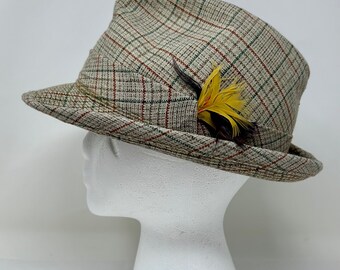 Vintage Brooks Woolen Fedora 100% British Wool Plaid‎ Made USA Size 7 Vintage Brooks Woolen Fedora 100% British Wool Plaid Made  main image 4