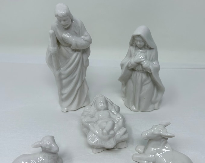 5 Piece Nativity Set White Porcelain Small Etsy