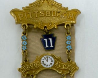 Antique BPOE Elks Medal Pittsburgh Lodge 11 1903 Dieges Clust Fraternal Ribbon Badge