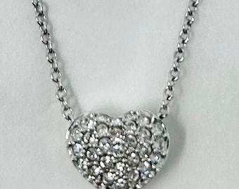 Vintage Swarovski Heart Crystal Necklace Silver Chain