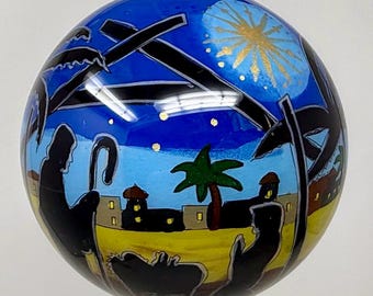 Pier 1 Li Bien Nativity Christmas Ornament 6” Reverse Hand Painted Glass Shepherd Original Box