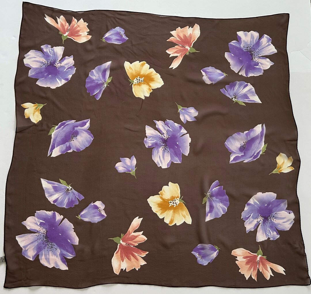 Vintage Hiroko Kapp 100 Silk Floral Wrap Scarf Square Sheer Etsy