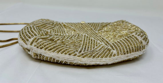 vintage I Magnin beaded purse gold white evening … - image 5