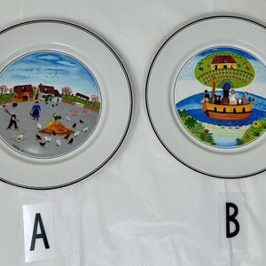 Villeroy Boch Design Naif 8 Salad Plates – Noahs Ark / Country Yard Farm Scene– Porcelain Dinnerware
