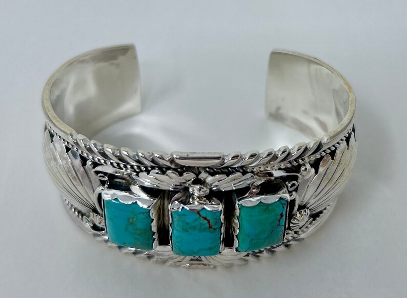 Native America Navajo Sterling Silver Kingman Turquoise Bracelet Cuff ...
