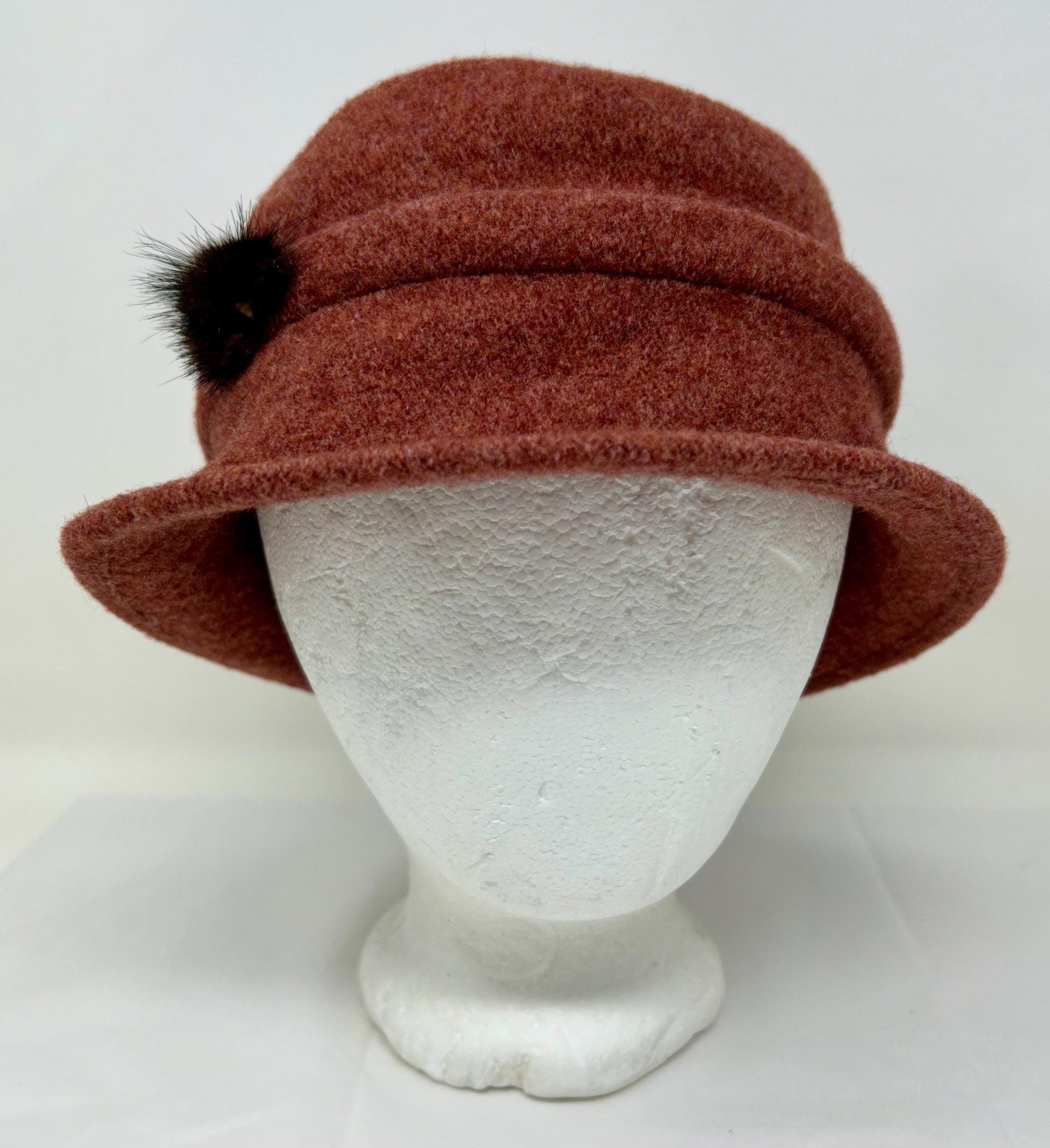 Vintage Shihreen Boiled Wool Bucket Hat Rust Wine Color 