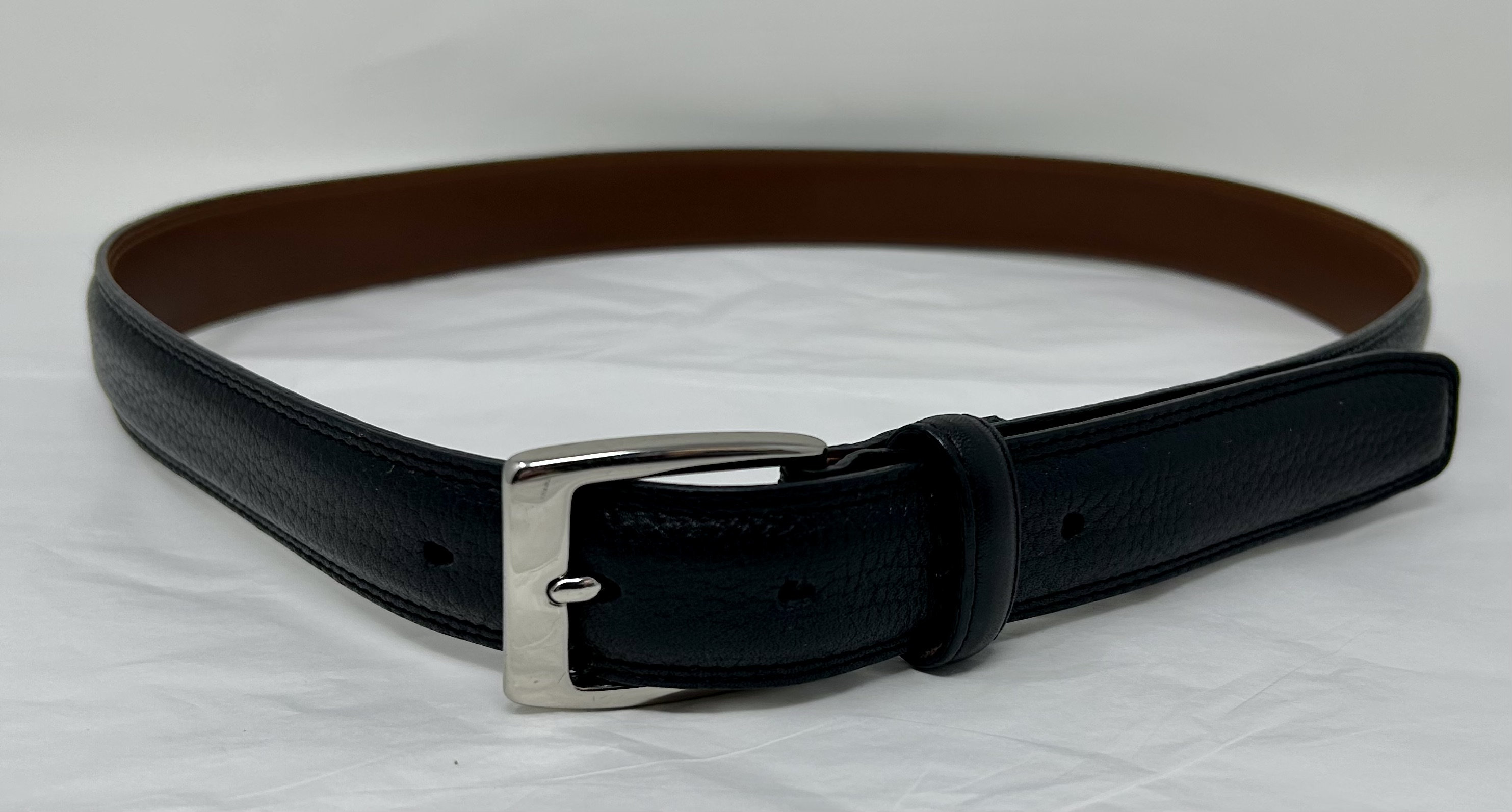 Vintage Cole Haan Leather Black Brass Buckle Silver-toned 34 