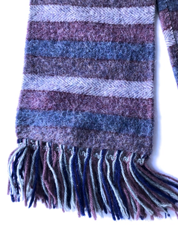 wool scarf stripe blue mauve purple thick knit re… - image 4