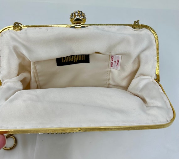 vintage I Magnin beaded purse gold white evening … - image 6