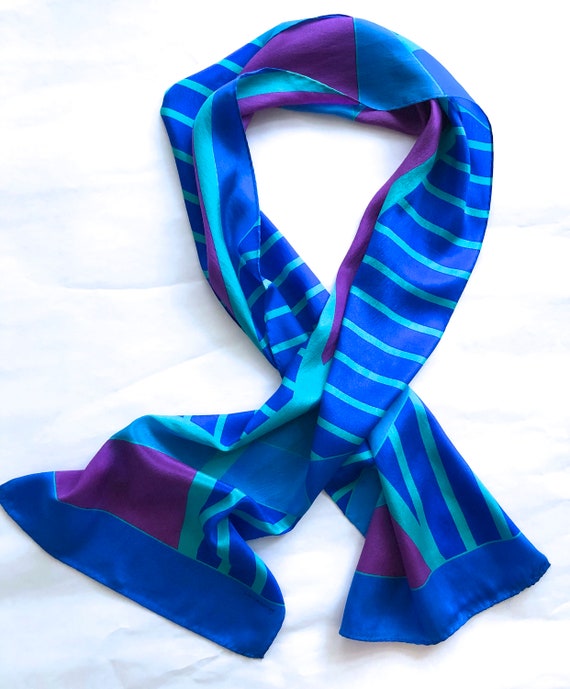 Liz Claiborne silk scarf 80's silk vintage royal … - image 2