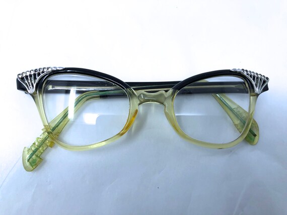 vintage 40's glasses eyeglasses cat eye yellow ce… - image 2