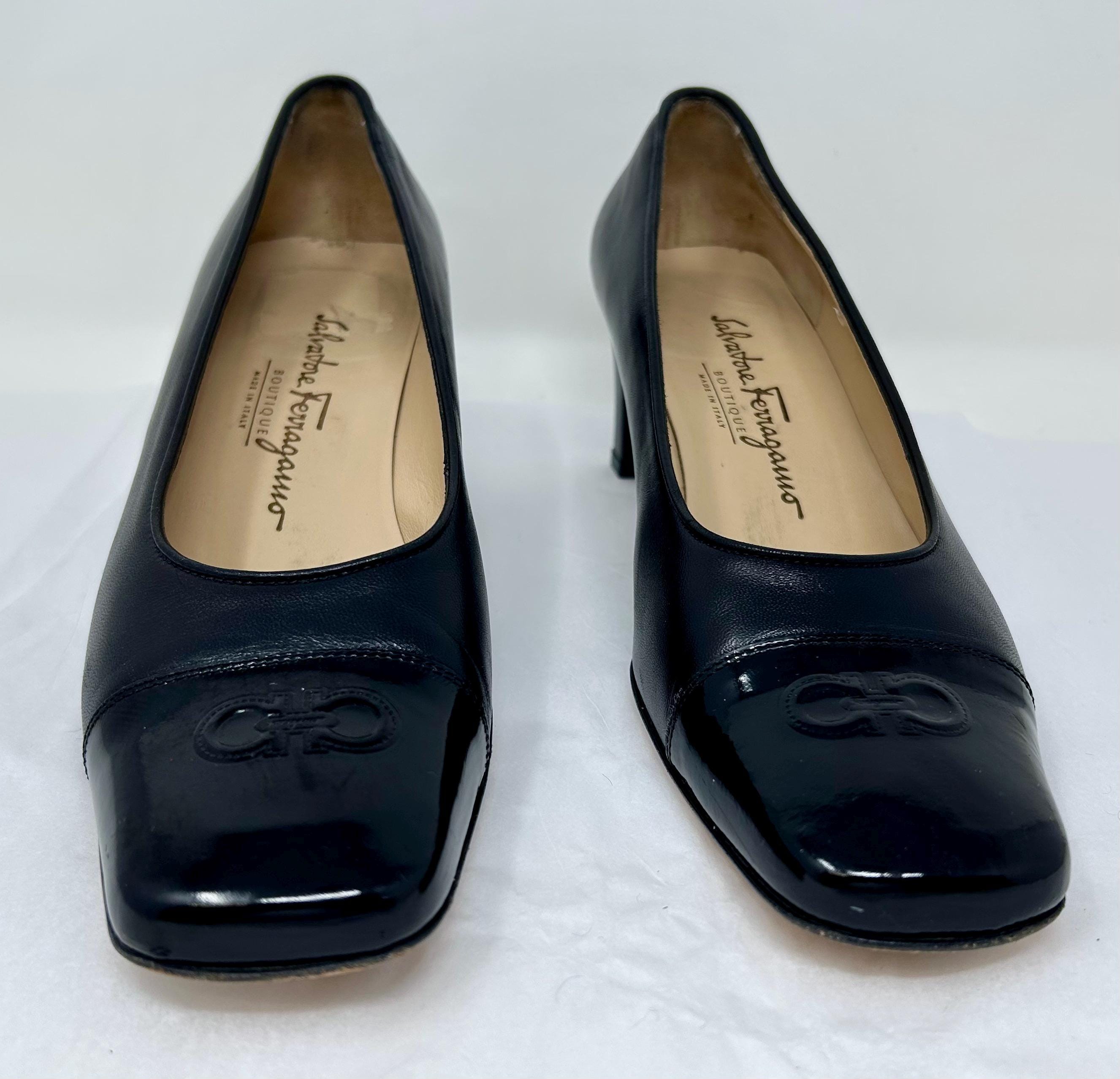 Vintage Salvatore Ferragamo Gancini Heels Black Leather