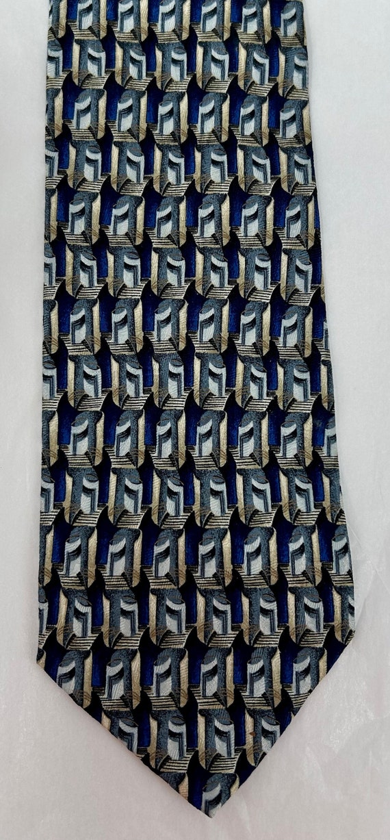 Ermenegildo Zegna silk tie necktie blue tan white 