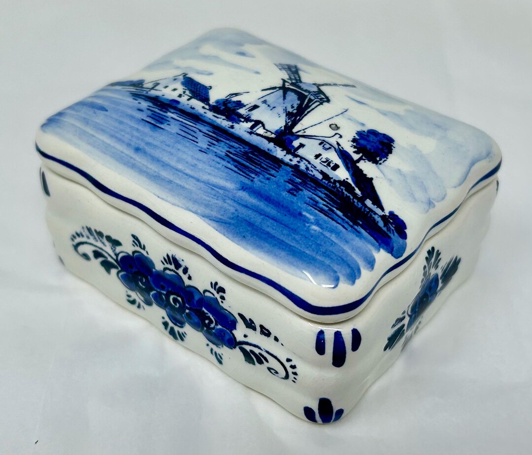 希少　ヴィンテージ　オランダ製　デルフト　陶器　風車　テーブル　ランプ ヴィンテージ デルフトブルー風車とミニチュアクロッグ \u2013 手描き