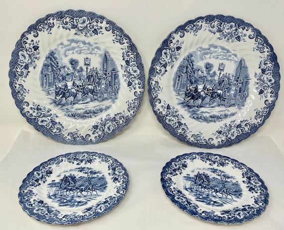 4 Johnson Brothers Hanley Blue White Dinner Salad Plates Ironstone