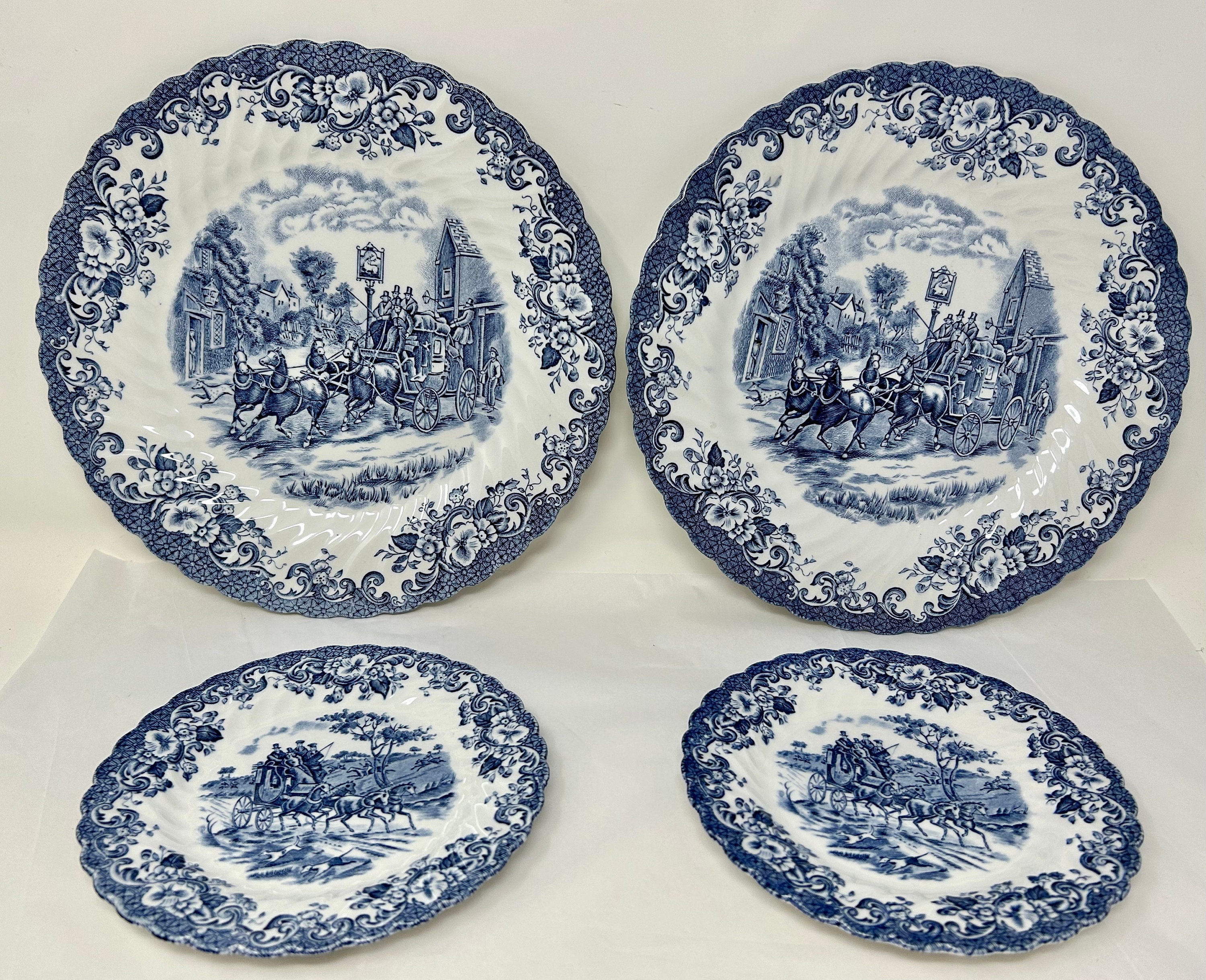 4 Johnson Brothers Hanley Blue White Dinner Salad Plates Ironstone