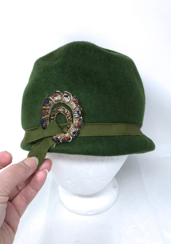 vintage felt Glenover hat apple green  embroidere… - image 5