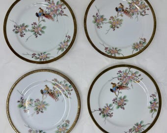 骨董品　九谷焼　古九谷　皿　丸皿　手描き　鳩　鶉　花　金　4枚セット　ビンテージ sd1_d949d70083a153551c97bb4fdd