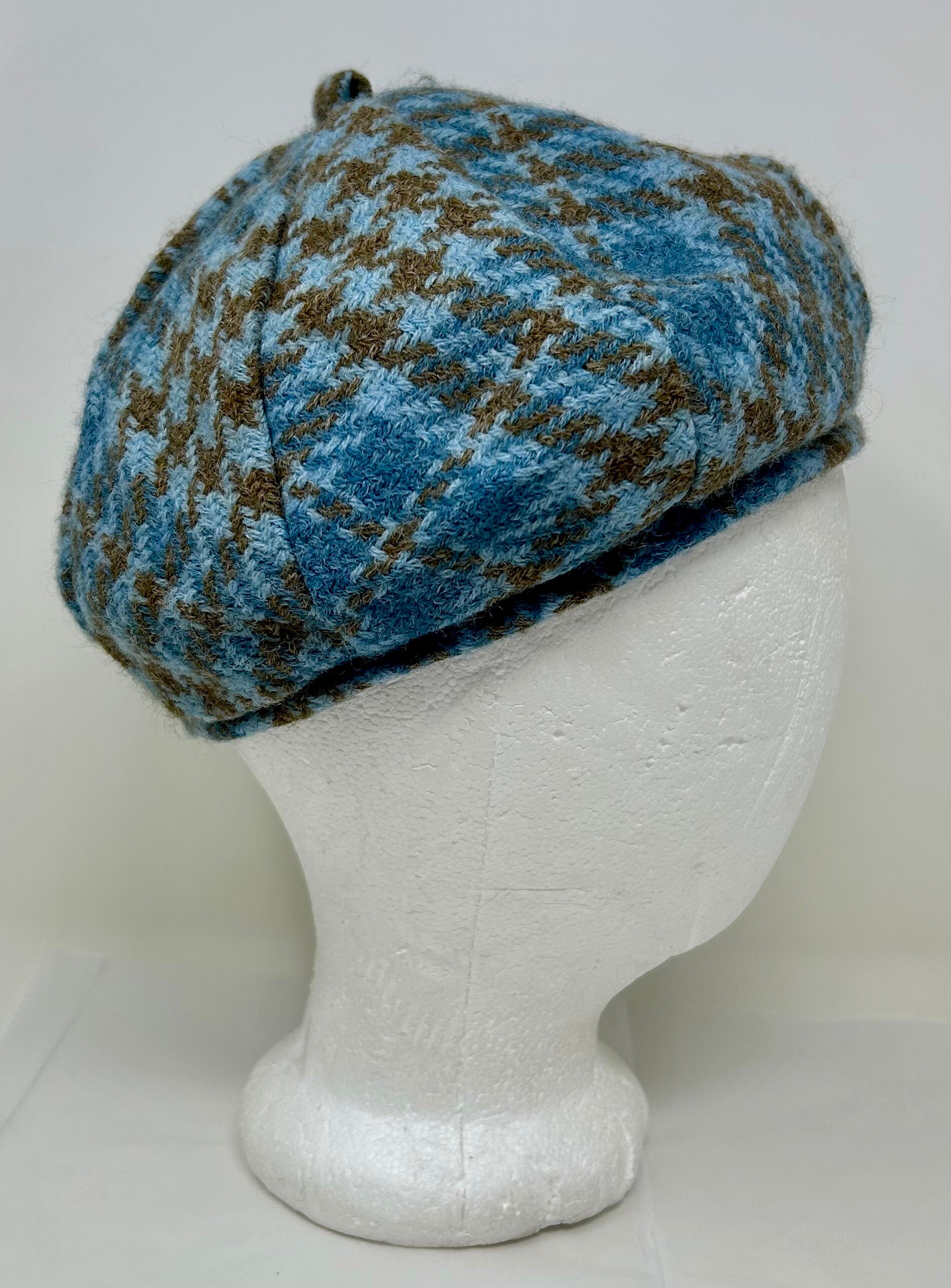 NWOT Vintage Stylish Blue and Brown Houndstooth Cap Silver CJE Embellished Brown Houndstooth Cap – Chanel Joan  main image 3