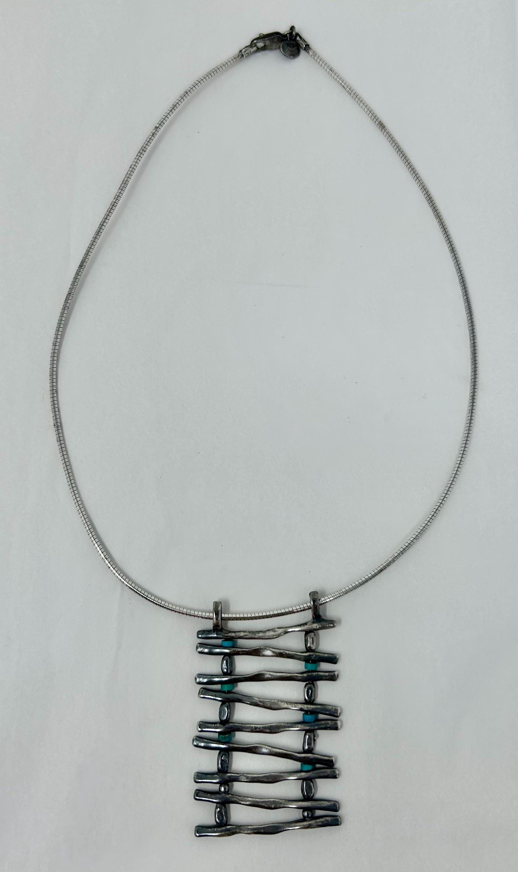 Beit Nir Sterling Silver Necklace – Modernist Ladder Pendant With 
