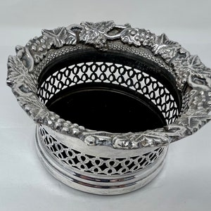 grape rim wine bottle coaster holder vine silver plated serving table