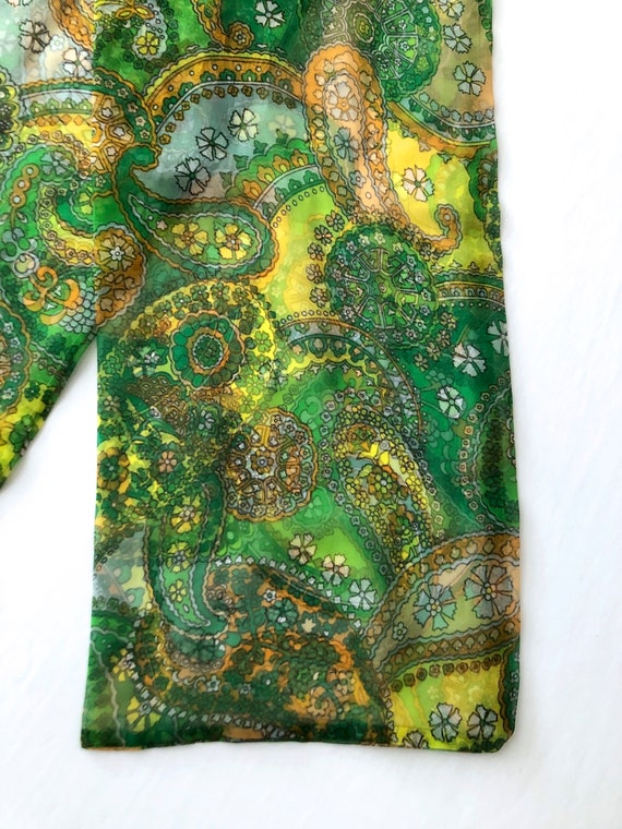 vintage 60's scarf neck hair green retro rayon - image 2