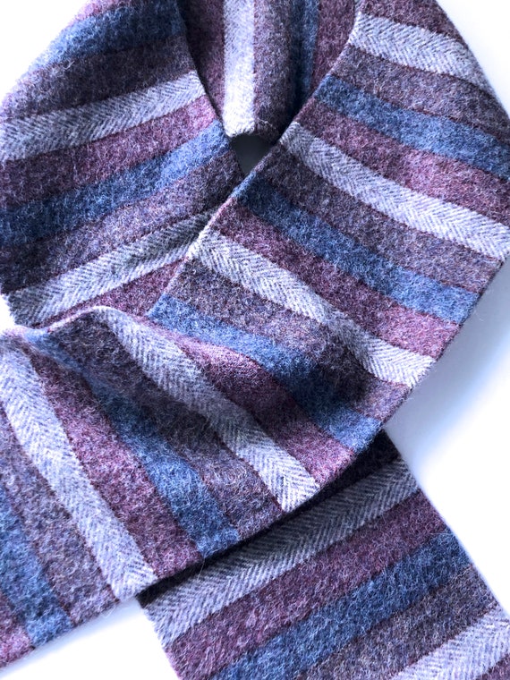 wool scarf stripe blue mauve purple thick knit re… - image 1