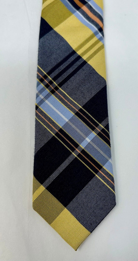 vintage skinny thin Penguin tie necktie plaid blue