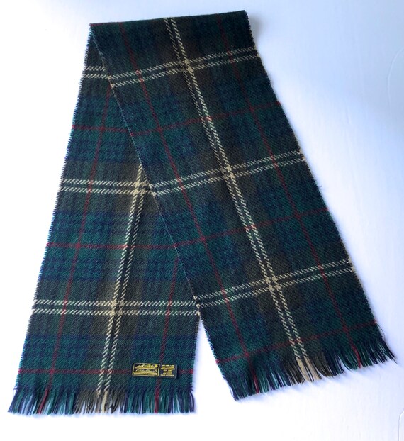vintage Eddie Bauer wool plaid scarf green blue r… - image 4