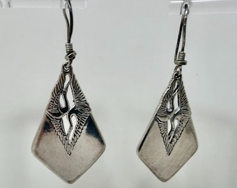 Pendientes vintage de paloma de plata de ley Laurel Burch: pendientes modernistas con forma de pájaro, firmados, 10,3 g