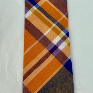 Original Penguin by Munsingwear Plaid Tie – Orange Blue Purple Check madras  Cotton Necktie – Retro Preppy Skinny Tie thin