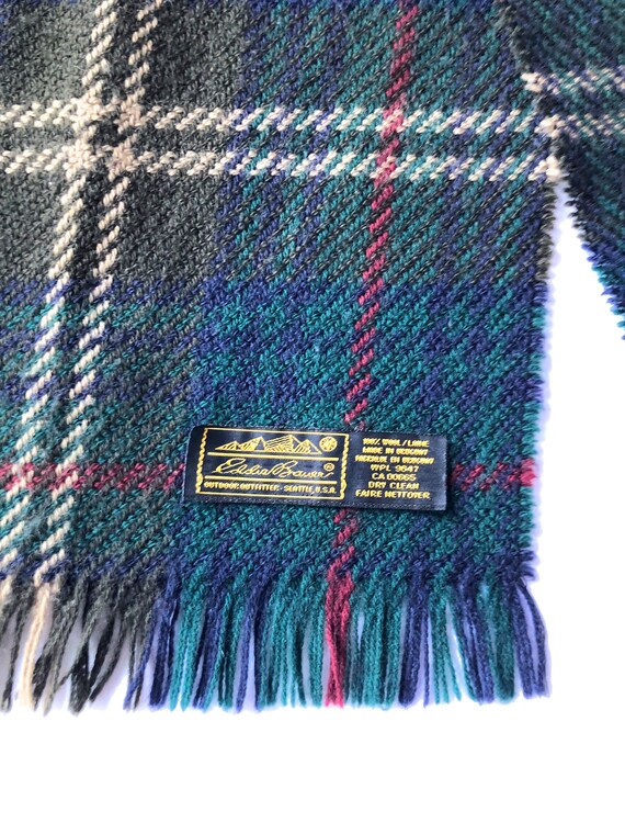 vintage Eddie Bauer wool plaid scarf green blue r… - image 3