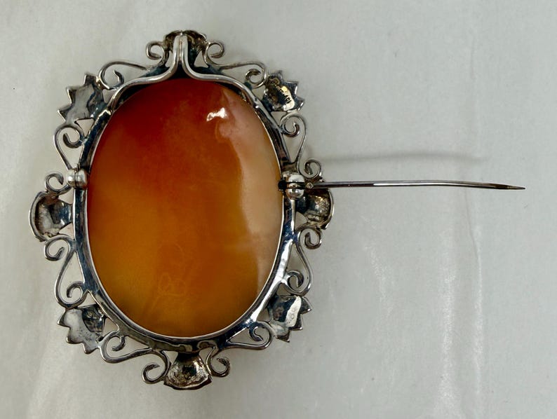 Large Vintage Shell Cameo Brooch Pendant 925 Sterling Silver | Hand ...