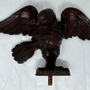 vintage carved wood eagle flag pole topper art craft part 14&quot; long