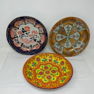 3 vintage Daher tin England decorated ware orange floral 10&quot; serving bowl bowls