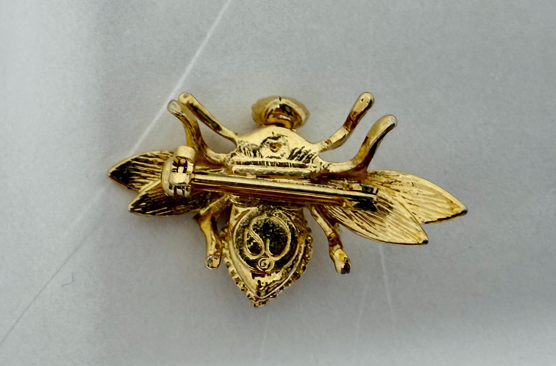 Vintage St. John Bee Brooch – Gold Tone Rhinestone Insect 
