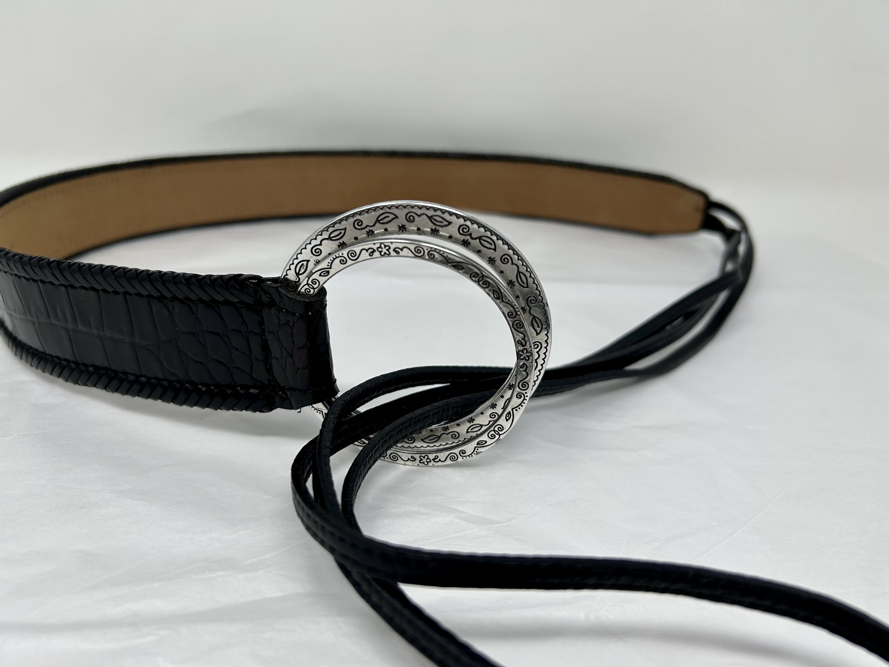Brighton B30153 Belt Black Leather Silver Ring Buckle Straps