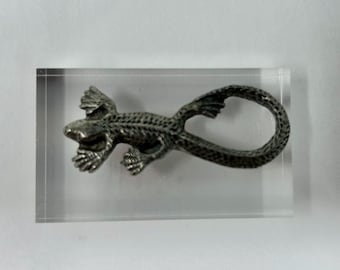 Figura vintage de lagarto gecko de peltre de Barke USA: broche coleccionable con decoración de reptiles