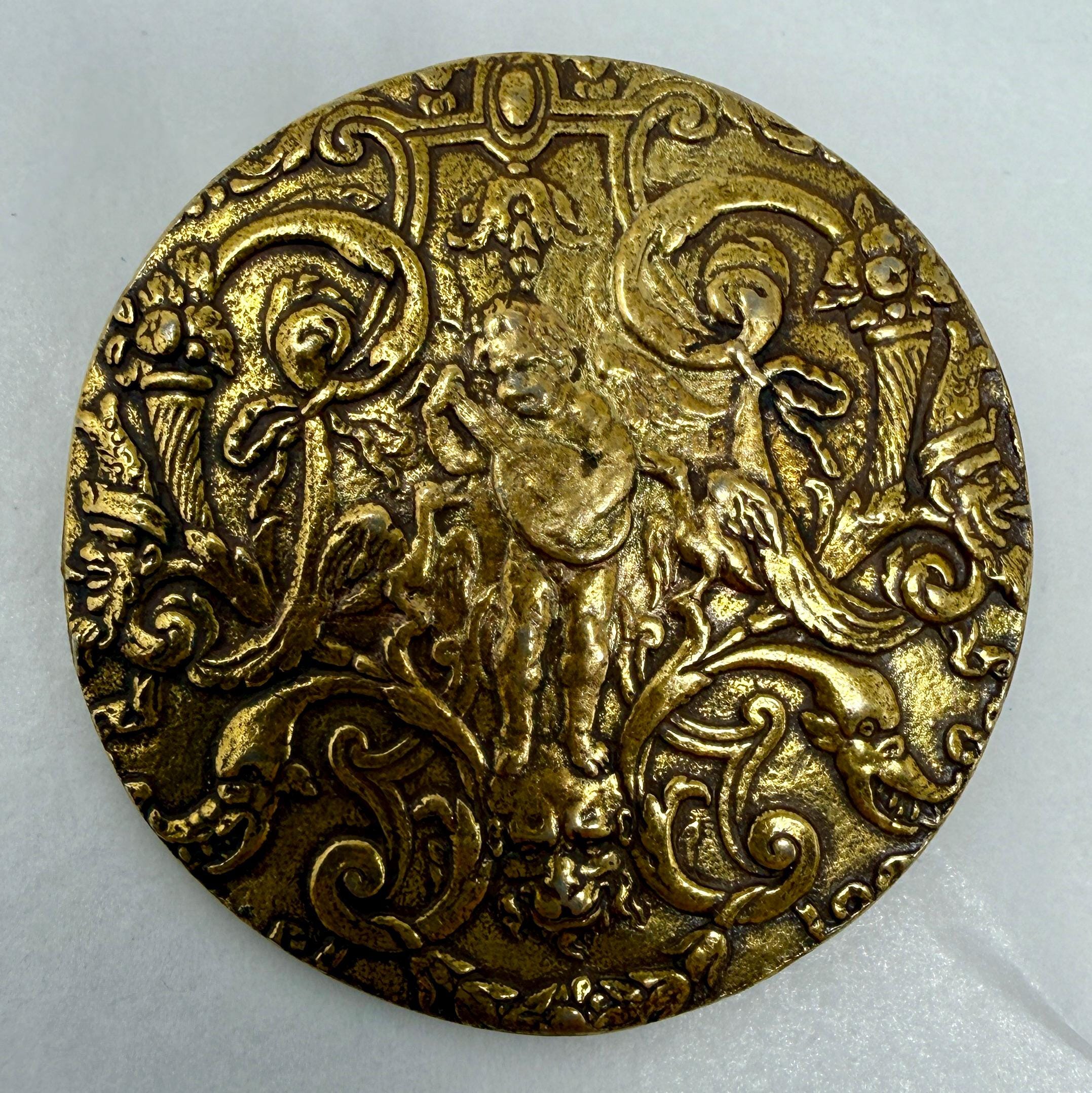 Vintage ALVA Museum Replicas Cherub Brooch | Gold Tone Baroque Putti ...