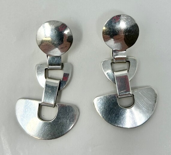 Boucles D'oreilles Vintage En Argent 925 Et Malachite - Taxco Mexico - Fermoir Clip