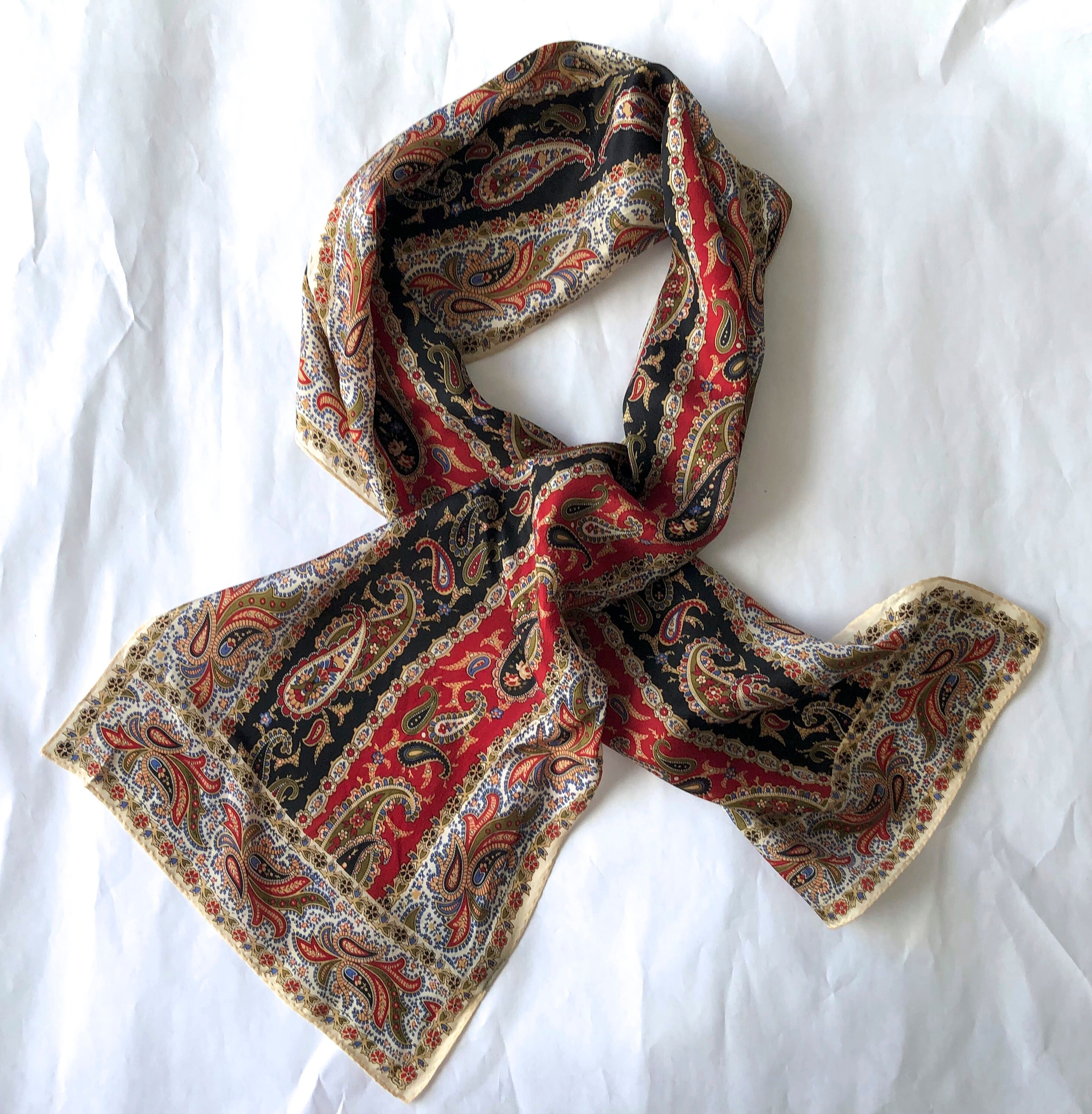【 VINTAGE 】 Silk Lavaliere Scarf Vintage Monique Valery Silk Scarf, Twill Silk Scarf, Vintage