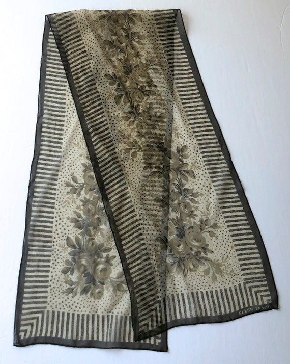 vintage Ellen Tracy rectangle silk scarf floral o… - image 4