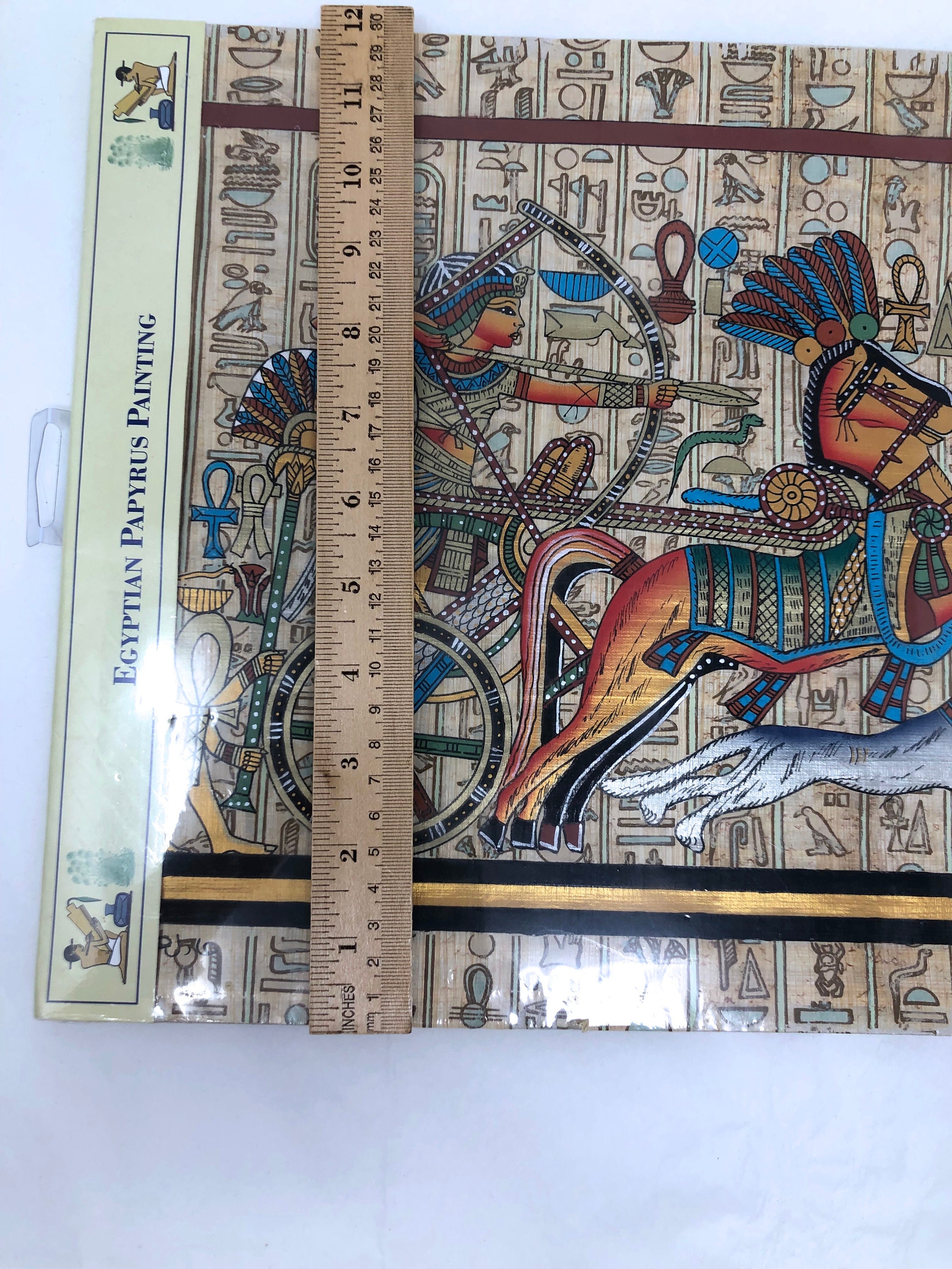 エジプトのパピルス画、戦車、手描きの犬、馬、戦士 - Etsy 日本