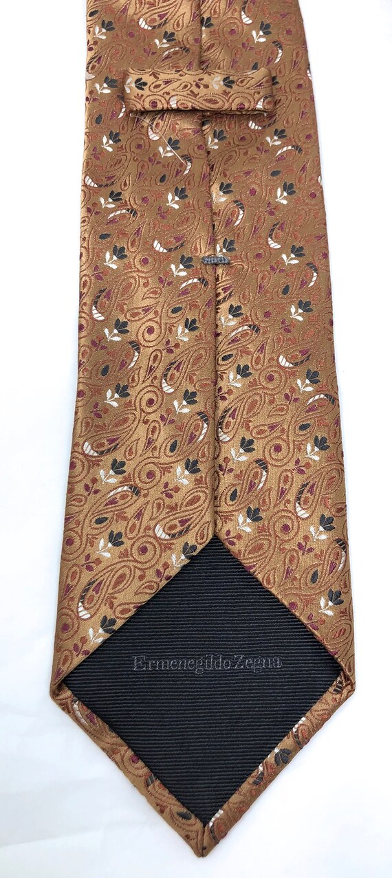 Ermenegildo Zegna 100% silk tie brocade bronze gold necktie View 4