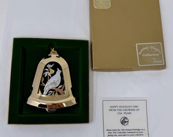 Vintage 1990 USA Pears Partridge in a Pear Tree Ornament G Duchin 13th Annual Christmas Bell Boxed