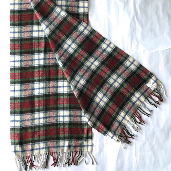 vintage J Crew wool scarf plaid fringe tartan red… - image 1